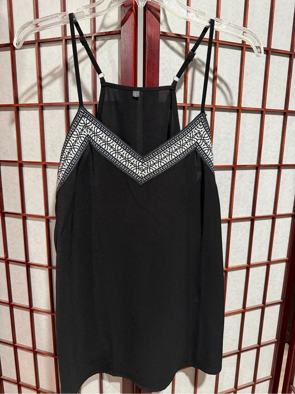 Black Spaghetti Strap Cami with White Embroidery